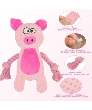 Tonyfy Dog Toys - Interactive Squeaky Plush & Cotton Rope Toys for Small & Medium Dogs - Pink Pig - Buy Online on GoSupps.com
