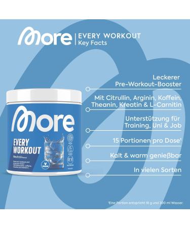 MORE Every Workout Neutral Pre Workout Booster 270g | Vegan Laboratory Tested Tasteless - Boost Motivation Focus & Performance - Buy Online on GoSupps.com