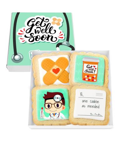 Get Well Soon Gift Cookies Basket Box 4 PACK For Kids and Adults After Surgery Care Package Feel Better Sick | Nut Free | Kosher