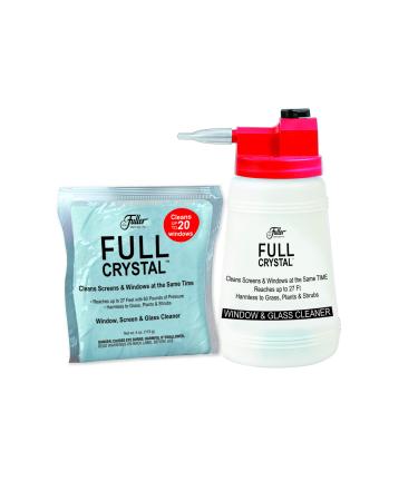 Full Crystal Kit - Bottle, Lid with Hose Attachment, and 4 oz. Crystal Powder Exterior Window Cleaner Packet for Glass and Screens - Shipped Product Packaging May Vary 2 Piece Assortment