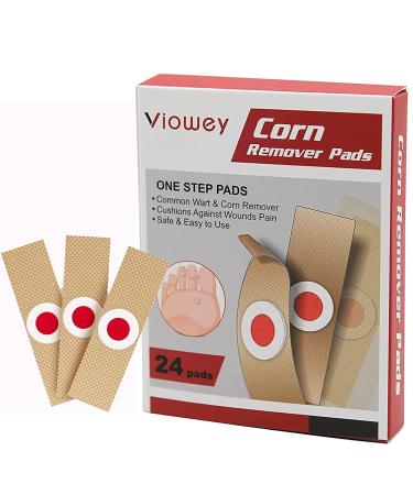 Viowey 24Pads Corn Remover Pads Wart Remover Foot Corn Remover Patch Toe Corn and Callus Removal Corn Relief and Foot Care Corn Plasters with Hole for Feet Hand 24 Count (Pack of 1)