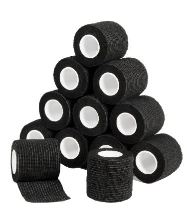 12 Pack Self Adhesive Bandage Wrap 2 Inches x 5 Yards Elastic Bandage Wrap Self Adherent Cohesive Tape Bandages for Wrist Ankle Vet Wrap for Dogs Swelling Sprains Athletic Tape Grip Cover (Black)