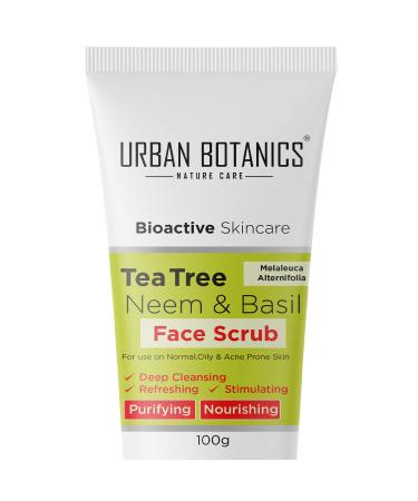 Tea Tree Neem & Basil Face Scrub For Women & Men - Deep Cleansing Tan Removal Glowing Skin - 100g