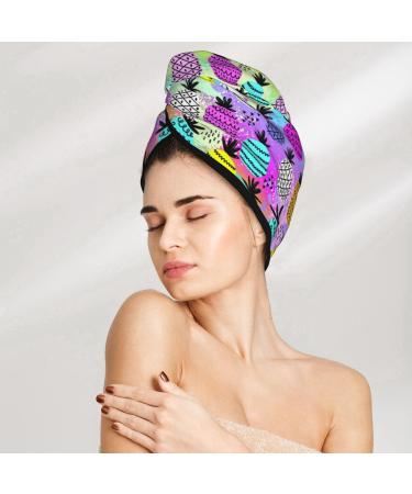Hair Towel Wrap - Quick Drying Hair Turban with Button | Graffiti Pineapples Design - Buy Online on GoSupps.com