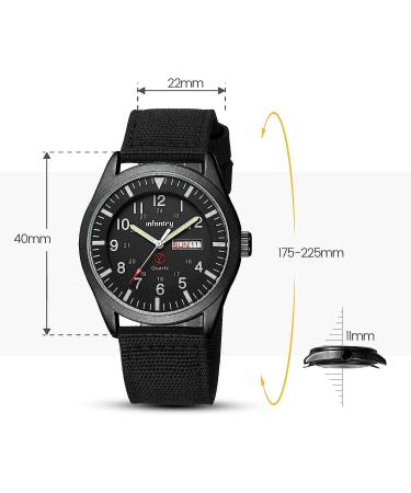 Infantry 5ATM Waterproof Men's Military Tactical Field Watch with Date & Day Display - Casual Quartz Wristwatch with Nylon Strap | Black - Buy Online on GoSupps.com