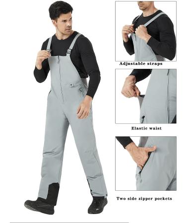 WULFUL Men's Insulated Snow Bibs - Waterproof Winter Ski Pants X-Large Light Grey | Snowboarding Overalls - Buy Online on GoSupps.com