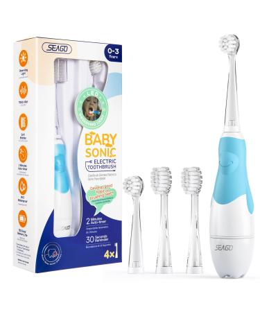 Seago Electric Toothbrush Children 0-3 Years with LED Light Brush Head Smart Timer Waterproof IPX7 SG513 Light Blue