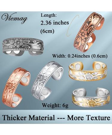 Vicmag 4X Strength Magnetic Copper Rings for Women | 3500 Gauss Magnets | Adjustable, Pure Copper | Jewelry Gift Box | 2PCS (Silver & Silver Gold Plum) - Buy Online on GoSupps.com