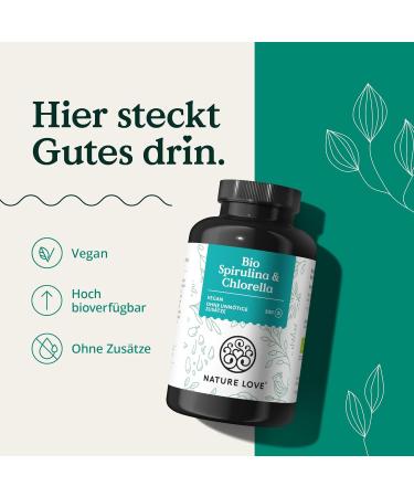 Nature Love Bio Spirulina & Chlorella - Organic 3000mg Daily Dose 500 Vegan Tablets Additive-Free High-Dose Laboratory Tested - Buy Online on GoSupps.com