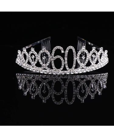 Minkissy 60th Birthday Tiara Crystal Crown Rhinestone Princess Birthday Crown Hair Accessories Happy 60th Birthday Crown Tiara for Women Ladies - Buy Online on GoSupps.com