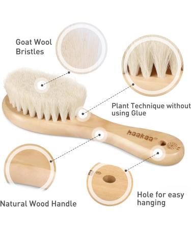 Haakaa Wooden Baby Hair Brush - Natural Soft Goat Bristles, Ideal for Cradle Cap - Perfect Baby Registry Gift - 1PC - Buy Online on GoSupps.com