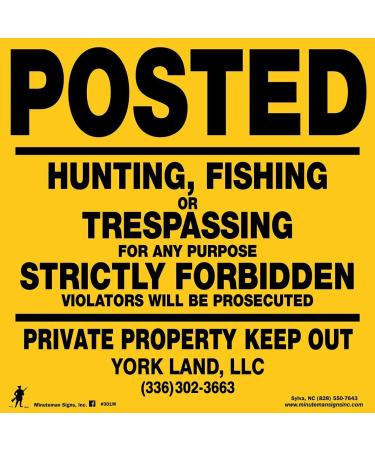 Minuteman Signs | Custom  No Trespassing  No Hunting  No Fishing  Posted  Aluminum  25 Pack  Yellow - Buy Online on GoSupps.com