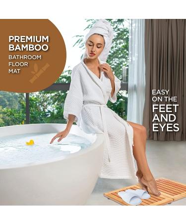 Bamboo Shower Mat - Foldable & Non-Slip Wood Bath Mat - 18 x 24 Inches - Buy Online on GoSupps.com