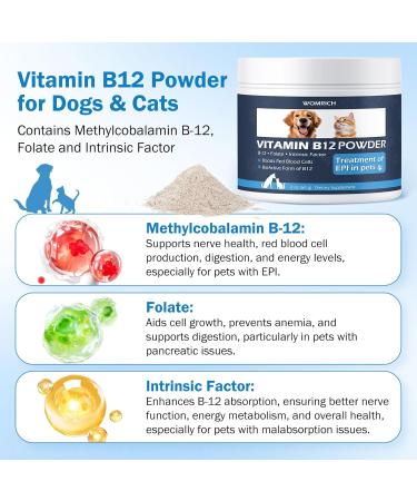 Appetite Stimulant Vitamin B12 Powder for Cats&Dogs Methylcobalamin Supplement with Folate and Intrinsic Factor Treatment of EPI in Pets Supports Energy Red Blood Cell Formation Nervous System 60g - Buy Online on GoSupps.com