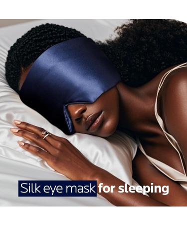 22 Momme Silk Sleep Mask - Pure Mulberry Eye Mask for Total Blackout | Adjustable for Travel & Sleep - Unisex Blue - Buy Online on GoSupps.com
