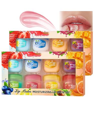 8PCS Fruit Flavored Lip Care Set Glosses + Night Balms + Fruit-Flavored Lip Glosses Set Can Be Used as Glosses Night Balms Colorless Lipstick and Moisturizing Mask (2Set)
