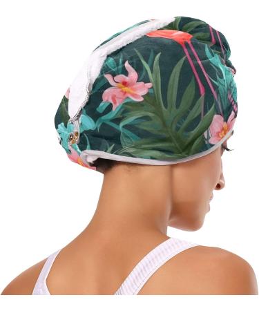 Red Flamingos Tropical Leaf Hair Towel 2 Pack | Super Absorbent Quick Dry Hair Turbans for Women & Girls - Buy Online on GoSupps.com