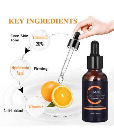 20% Vitamin C Face Serum With Hyaluronic Acid and Vitamin E- Facial Serum - Fade Dark Spots Acne & Wrinkles Smoothing Skin Serum for Face and Eye (1 fl.oz) - Buy Online on GoSupps.com