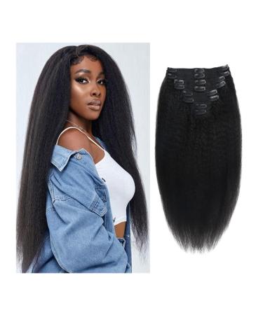 Clip in Hair Extensions Kinky Straight Clip in Hair Extensions Real Human Hair Natural Black for Women Remy Kinky Straight Human Hair Clip in Extensions Double Weft Seamless 120g/Set Clip in Extension 18inches 120g/Set