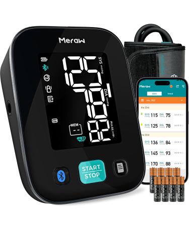 Meraw Blood Pressure Monitors for Home Use with APP Health Tracking, Blood Pressure Cuff Arm 8.6-16.5' with Automatic Pressurization, Irregular Heartbeat Monitoring, 8 AAA Batteries (Black)