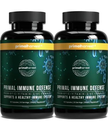 Primal Harvest Primal Immune Defense: 10-in-1 Immune Support with Probiotics Zinc Vitamins C B6 D3 & K2 Immune Booster for Adults 60 Capsules (2-Pack) 30 Count (Pack of 2)