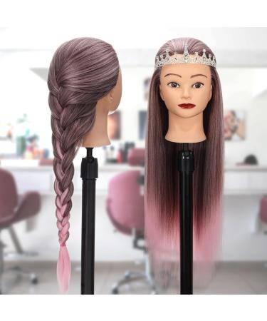 Guanjune Hairdresser Training Head - 26-28 Inch Synthetic Fiber Doll Head with Clamp Holder & Accessories | Color Gradient Pink | Ideal Gifts for Girls - Buy Online on GoSupps.com