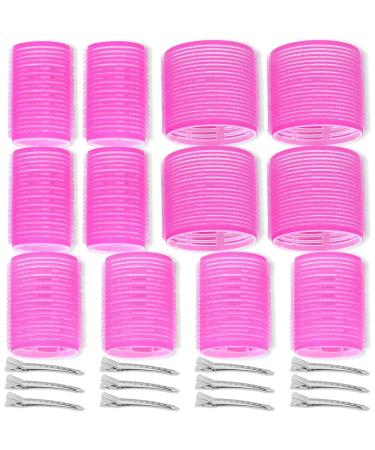 Self Grip Hair Rollers Curlers 24 Pcs Set with 12Pcs Heatless Hair Rollers 3 Sizes (4 Jumbo, 4 Large & 4 Medium) and 12 Pcs Hair Clips for Long Medium Short Thick Fine Thin Hair Volume 24 Pieces Set