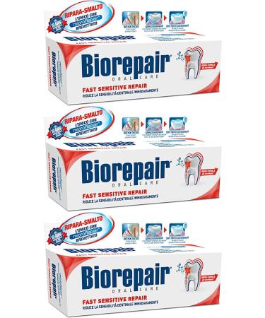 Biorepair: "Fast Sensitive Repair" Toothpaste with microRepair New Formula - 2.5 Fluid Ounce (75ml) Tubes (Pack of 3) Italian Import