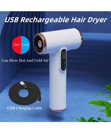 N/A Cordless Hair Dryer Rechargeable USB Cordless Hair Drye 3-Level Wind Speed Adjustable with Digital Screen Battery Powered Hair Dryer for Women Men Kids Outdoor Camping White - Buy Online on GoSupps.com