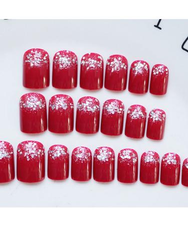 Jovono Red Glitter Acrylic Full Cover Artificial Fingernails - Elegant Clip-On Nails for Weddings Birthdays & Parties - No Adhesive Required - Buy Online on GoSupps.com