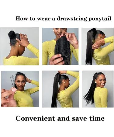 Ponytail Extensions Human Hair Ponytail Extension Drawstring Straight Ponytail Hairpiece Brazilian Remy Hair Ponytail Clip in Straight Ponytail Hair Extension for Women for Women (Color : Natural Col 16inches Natural Color - Buy Online on GoSupps.com