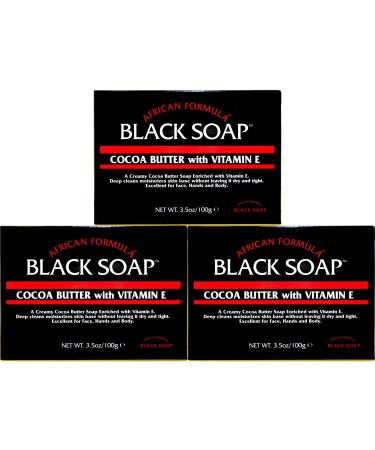 BLACK SOAP African Formula Cocoa Butter Vitamin E Jabon Negro Cacao 3.5oz - 3 PK by African Formula