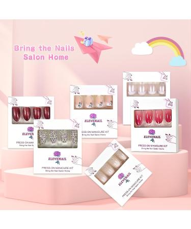 Medium Long Square Pink White Gradient Press on Nails | Full Cover Fake Nails for DIY Manicure | Christmas Nail Art Tips - Buy Online on GoSupps.com