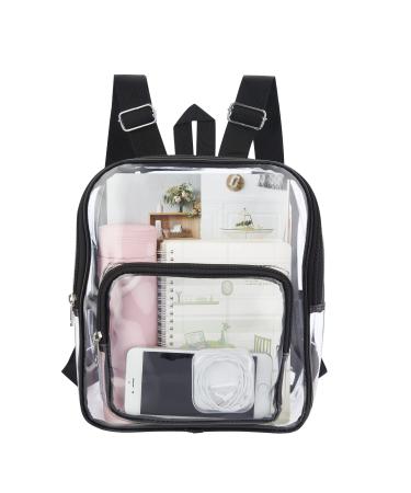Cute Small Clear Backpack Stadium Approved, Waterproof Lightweight Transparent Mini Backpack for Work, Travel, Concert, Beach & Sport Events (Black)