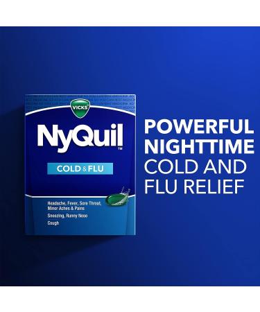 Vicks NyQuil Cough Cold & Flu Nighttime Relief - 24 LiquiCaps | Pharmacist Recommended Sore Throat, Fever, and Congestion Relief - Buy Online on GoSupps.com