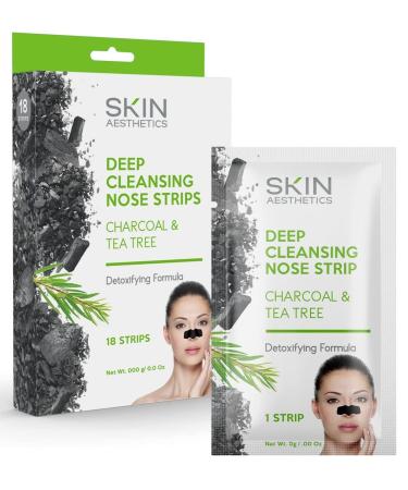 Charcoal & Tea Tree Nose Strips - Cleanses & Unclogs Pores Removes Excess Oil & Dirt Black Head Remover Pore Strips - Cruelty Free Korean Skin Care For All Skin Types - 18 Strips