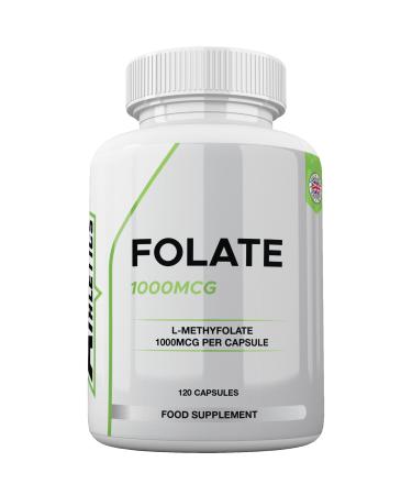 Folate 1000mcg (L-Methylfolate) 120 Capsules 5-MTHF Active Form of Folic Acid/Vitamin B9