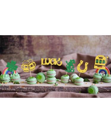 St. Patrick's Day Cupcake Toppers Four Leaf Clover Shamrock Cake Decorations Lucky Themed Birthday Decor Irish Festival Party Decor Supplies Gold Green - Buy Online on GoSupps.com