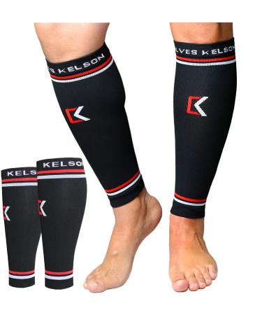 (2 PAIR) Calves Kelson Calf Compression Sleeves Ideal for Shin Splints Running Sports for Men/Women - Shin Splint and Calf Support Brace-Compression Calf Guards - Leg Sleeves for Torn Muscle Cramps Black-Red L/XL(12.5"-16.5"Calf) - Buy Online on GoSupps.com