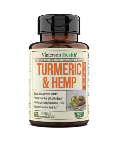 Turmeric Curcumin with Black Pepper Extract & Hemp Powder. Vegan Joint Support Supplement with Bioperine & Tumeric Extract. 95% Curcuminoids. 60 Turmeric Capsules for Sleep Mood and Stress Support.