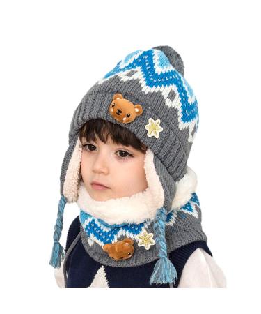 DORRISO Cute Kids Caps Scarf Set Autumn Winter Kids Newborn Baby Caps and Scarf Girls Boys Knitted Warm Comfortable Beanies Hat Blue a M