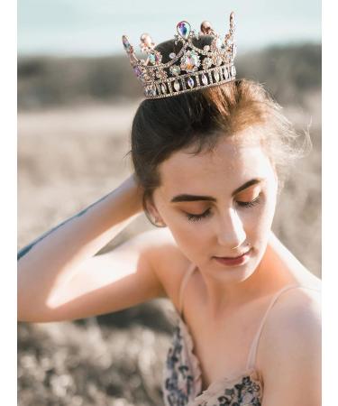 SweetV Rose Gold Queen Crown | Iridescent Crystal Birthday Cake Topper | Costume Tiaras for Wedding Halloween Baby Shower - Buy Online on GoSupps.com