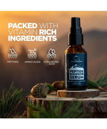 Wild Mountain Peptide Face Serum for Men - Hydrating Hyaluronic Acid & Collagen Boosting - Anti-Aging & Brightening 1 oz | International Shipping Available - Buy Online on GoSupps.com