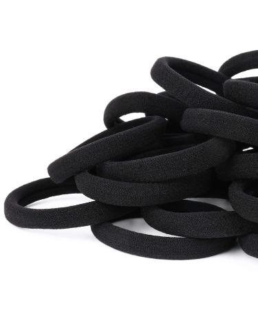 50PCS Black Hair Ties for Women, Cotton Seamless Hair Bands, Elastic Ponytail Holders, No Damage for Thick Hair, 2 Inch in Diameter, by Nspring