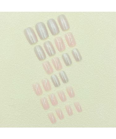 Justotry 24 Pcs White Swirl Square Short False Nails - Glitter Wavy French Press on Nails | Medium Squoval Fake Nails with Nail Glue | Women's Artistic Pink & Swirl Design - Buy Online on GoSupps.com