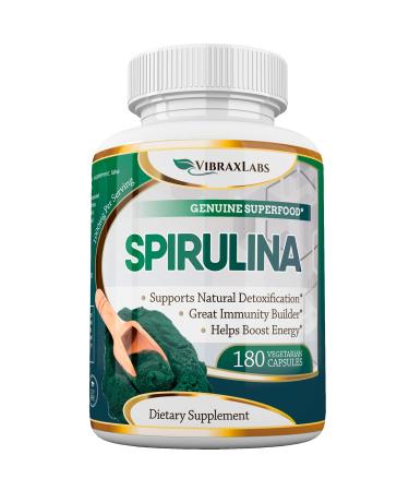 VibraxLabs Spirulina Capsules  100% Pure 1000mg Serving ( 500mg Veggie Capsules ) Powder Supplement, Supports Natural Detoxification, Benefits Health on a Cellular Level, Best with Chlorella