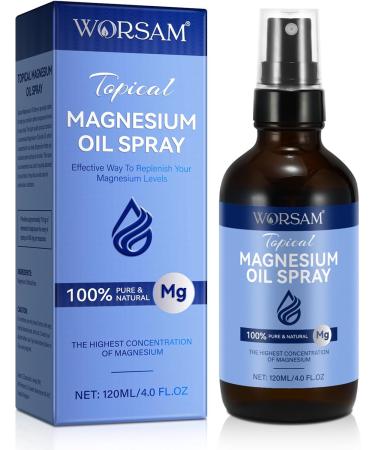 Pure Magnesium Oil Spray, 100% Natural Organic Magnesium Oil, Magnesium Spray for Feet, Easy to Use and Absorption, 4.0 fl oz