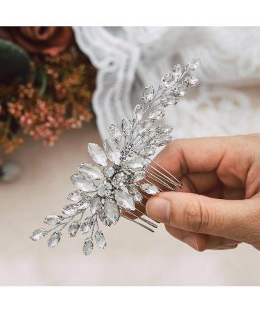Handcess Bridal Wedding Crystal Hair Combs | Silver Leaves Rhinestone Headpiece & Hair Accessories for Women & Girls - Buy Online on GoSupps.com