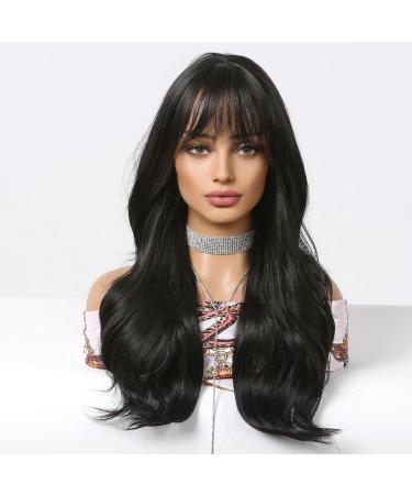 Shop Natural Long Black Wigs for Black Women - Curly Brunette Heat-Resistant with Bangs - Buy Online on GoSupps.com