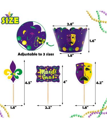 Mardi Gras Cupcake Toppers and Wrappers for Mardi Gras Party Decorations Masquerade Party Supplies - Buy Online on GoSupps.com